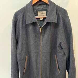 Vintage L.L. Bean heavy weight Boiled wool coat with Leather Suede detailing.